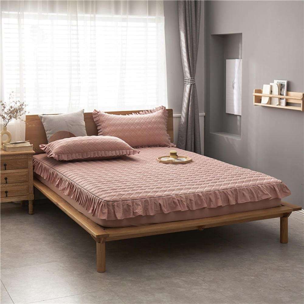 CFYCYHDZHT Extra Deep Fitted Sheet Pure Color Cotton Super Deep Pocket Fitted Sheets, Bedroom Homestay Lotus Leaf Quilted Top Hat On Bed Sheets Pink 150cmx190cm