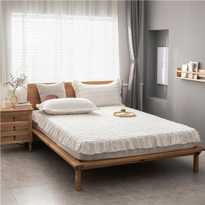 CFYCYHDZHT Bed Sheet Queen Size Pure Color Cotton Super Deep Pocket Fitted Sheets, Bedroom Homestay Lotus Leaf Quilted Top Hat On Bed Sheets White 150cmx200cm