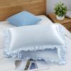 SiinvdaBZX Ruffled Queen Satin Pillowcase Set of 2, Baby Blue Silky Satin Pillow Cases for Women Ruffle Pillow Shams Covers Princess Room Decoration, with Envelope Closure view 2