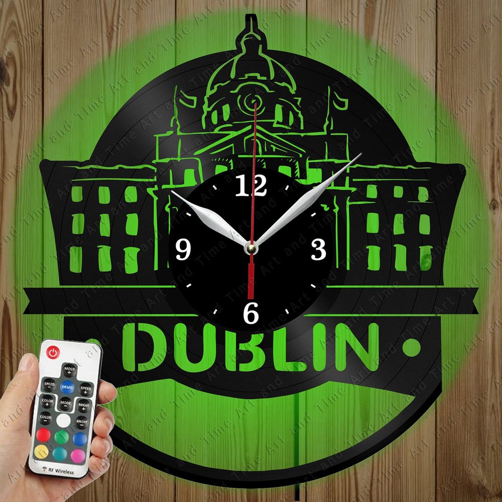 LED Vinyl Clock - Light Vinyl Wall Clock - Dublin - Original Gift Custom - Art LED Clock Design - Personalised LED Vinyl Record Wall Clock - Unique LED Light Home Decor