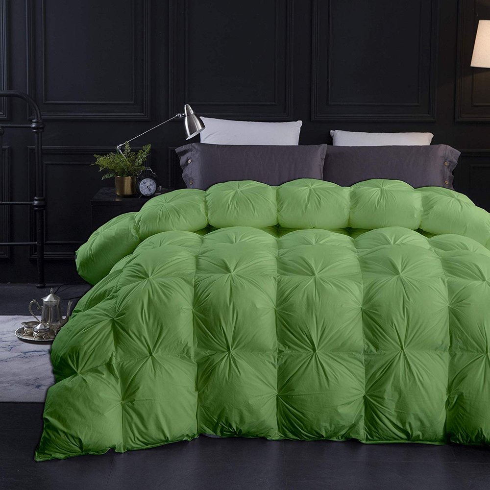 100% Cotton All Season Down Alternative Pintuck Comforter Full Size (82" x 86") 5 Piece Green Sage Pinch Pleated Comforter Corner Tabs