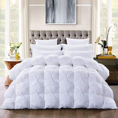 100% Cotton All Season Down Alternative Pintuck Comforter Eastern King Size (118" x 110") 3 Piece White Pinch Pleated Comforter Corner Tabs