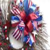 Patriotic wreath for front door, 4th of july, Americana Red White Blue decorations. Summer wreath view 2