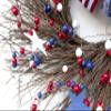 Patriotic wreath for front door, 4th of july, Americana Red White Blue decorations. Summer wreath view 4