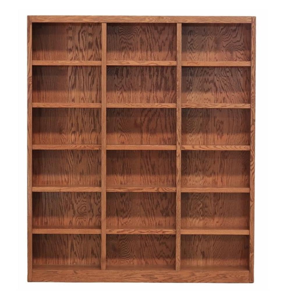 BOWERY HILL Traditional 84" Tall 18-Bookshelf Triple Wide Wood Bookcase Storage with Adjustable Shelves for Home, Office, Laundry, Bedroom, Kitchen and Garage, in Dry Oak