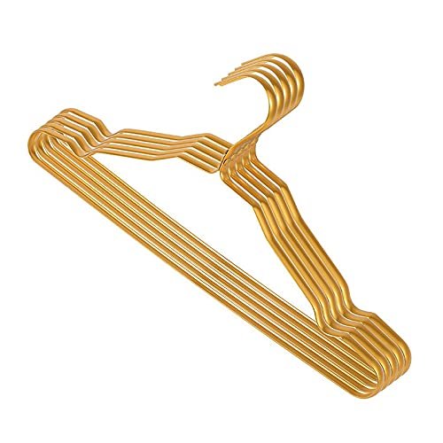 10PCS Metal Hangers Clothes Rack Aluminium Alloy Anti-Slip Traceless Drying Rack Wardrobe Hanger Clothing Coat Organizer Rack (Gold)