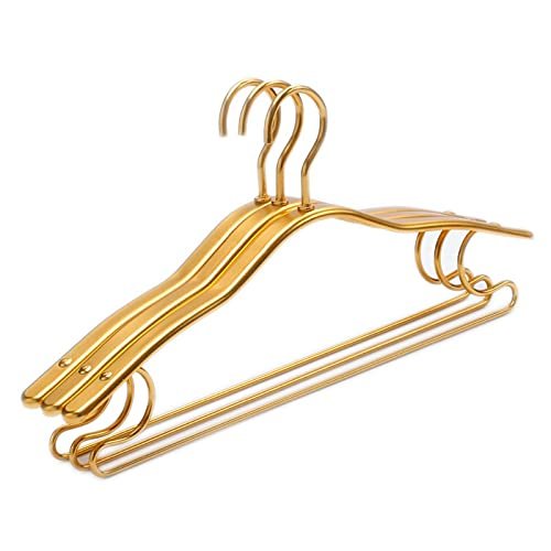 10PCS Thicken Aluminium Alloy Drying Rack Anti-Slip Clothes Rack Adult Child Coat Wardrobe Space Saver Storage Hangers (Gold)