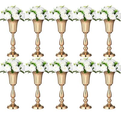 10Pcs Gold Vase Centerpiece Table Decorations - Metal Tabletop Flower Stand, Wedding Decorations for Reception, 15.6in Trumpet Tall Flower Vase for Birthday, Weddings, Anniversary Ceremony, Home Decor