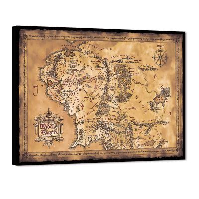 GUTTATY Middle Earth Map Canvas Wall Art Movie Map HD Print - Retro Middle Earth Map Canvas Painting for Home Wall Decor, Vintage Movie World Map Poster Framed Artwork for Room Decor (28" Hx40 W)