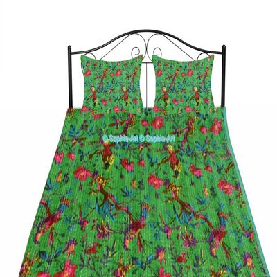 Sophia-Art Twin/King Bed Bohemian Bird Queen Bedspread Handcrafted Handmade Quilt Kantha Bird Print Cover Unique Blanket Bedding Quilt (Dark Green, California King 108"x108" with Sham Cover)