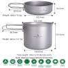 Boundless Voyage Titanium Pan Pot Set with Folding Handle Ultralight for Outdoor Camping Picnic Cooking Tableware Dishes 500ml(pan)+1500ml(Pot) A-Ti2051C view 2