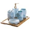 XIXIDIAN 6 Piece Bathroom Accessories Set Geometric Design Ceramics Tumbler Dispenser Soap Dish Cups Toothbrush Holder and Bamboo Tray Liquid Dispenser (Color : Blue) view 1