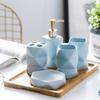 XIXIDIAN 6 Piece Bathroom Accessories Set Geometric Design Ceramics Tumbler Dispenser Soap Dish Cups Toothbrush Holder and Bamboo Tray Liquid Dispenser (Color : Blue) view 3