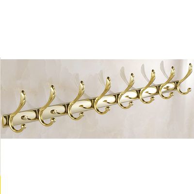 QPZK Mid-Century Modern Metal Coat Rack Wall Mounted,Zinc Alloy Gold Coat Hook Rail,Durable Robe and Towel Hooks Rack Wall Hangers for Bedroom, Bathroom, Foyer, Hallway 8hooks