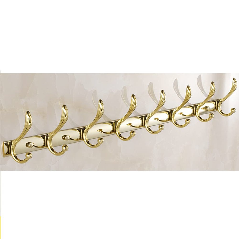 QPZK Mid-Century Modern Metal Coat Rack Wall Mounted,Zinc Alloy Gold Coat Hook Rail,Durable Robe and Towel Hooks Rack Wall Hangers for Bedroom, Bathroom, Foyer, Hallway 8hooks