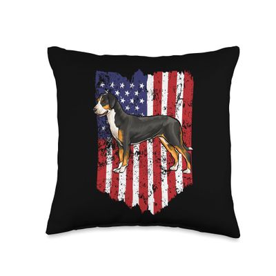 American Flag Greater Swiss Mountain Dog 4th Of July USA Throw Pillow