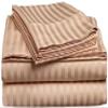 Apsley Linen Damask Stripe Combed Cotton 4-PCs Sheet Set Fits Mattress 15-18'' Deep Pocket Luxurious Bedding Set Sateen Weave Silky Soft Breathable (Short Queen, Beige) view 1