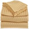 Apsley Linen Damask Stripe Combed Cotton 4-PCs Sheet Set Fits Mattress 15-18'' Deep Pocket Luxurious Bedding Set Sateen Weave Silky Soft Breathable (California King, Gold) view 1