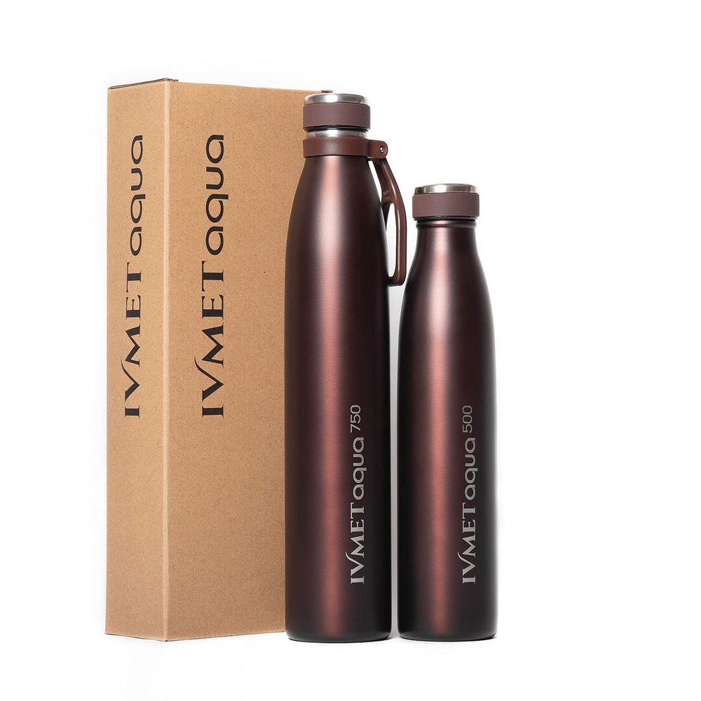 IVMET Aqua Stainless Steel Double Wall Vacuum Insulated Drinking Bottle Flask Hydro Metal reusable Canteen for Sport Fitness Outdoor (Coffee Brown, 25.3 Oz/750 ml)