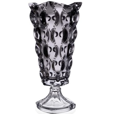 Czech Bohemian Crystal Glass Footed Vase 16-Height Grey Vintage Mozart Design Elegant Centerpiece Flower Vase Home Decor Wedding Birthday Housewarming Anniversaries, Gray
