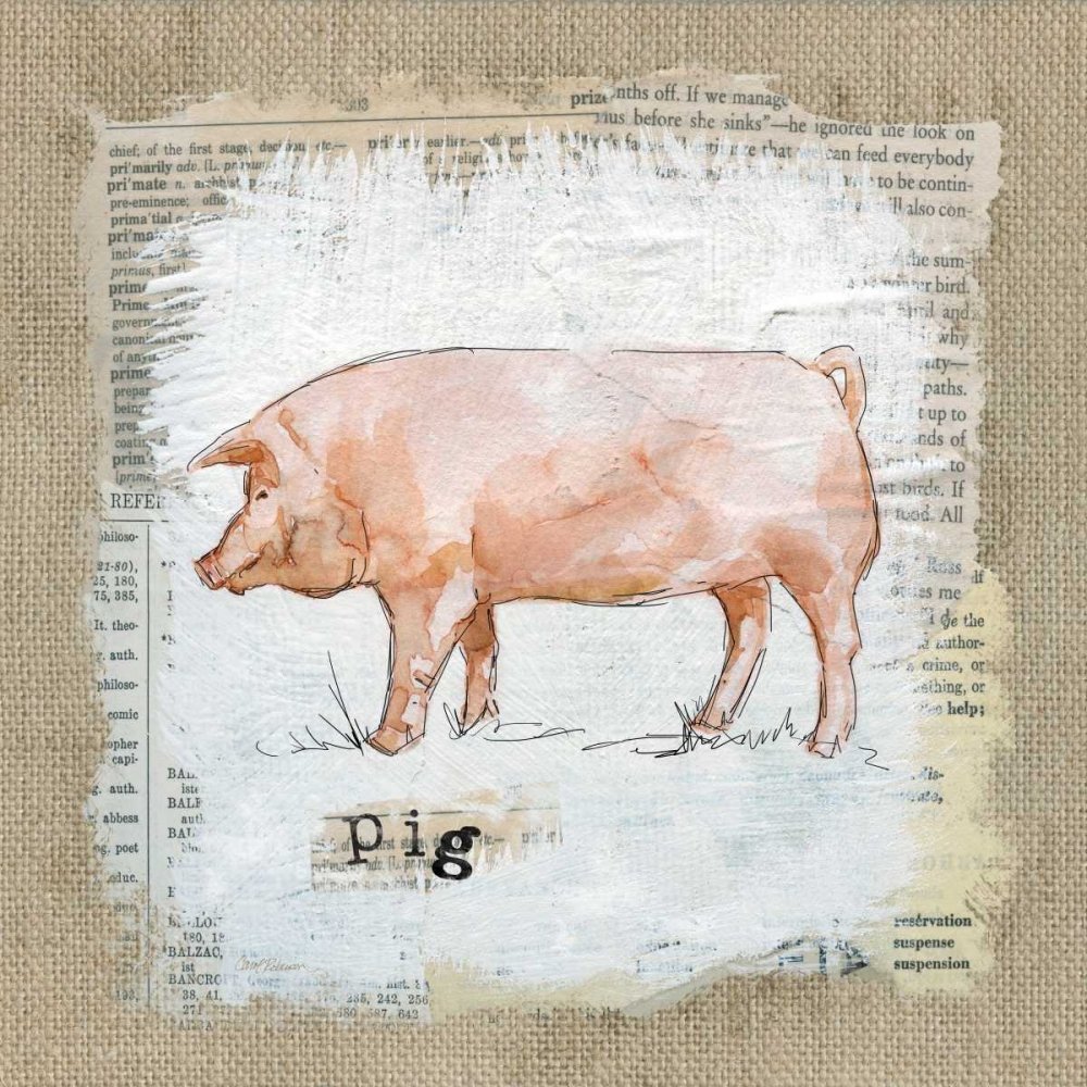 ArtExpert Burlap Pig by Carol Robinson - 16x16 Art Print Poster