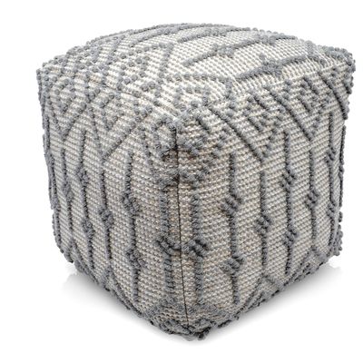 LOOMINAIRE Handmade Hemis Wool, Cotton Natural Fiber Easy Maintenance Pouf/Footstool for Living Room Bed Room Family Room (16"x16"x16")