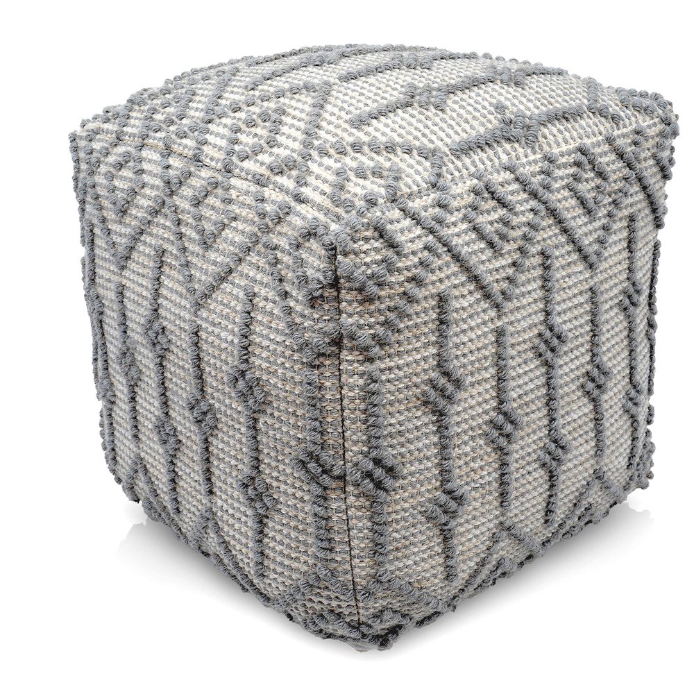 LOOMINAIRE Handmade Hemis Wool, Cotton Natural Fiber Easy Maintenance Pouf/Footstool for Living Room Bed Room Family Room (16"x16"x16")