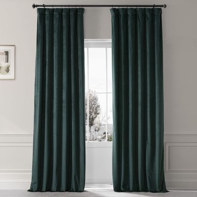 HPD Half Price Drapes Signature Plush Velvet Blackout Curtains for Bedroom (1 Panel), 50W X 96L Hotel Black Out Curtains for Living Room, Thermal Insulated Blackout Curtains for Windows, Spirit Green