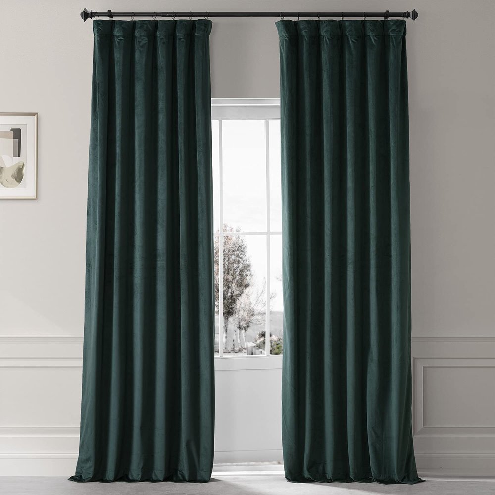 HPD Half Price Drapes Signature Plush Velvet Blackout Curtains for Bedroom (1 Panel), 50W X 96L Hotel Black Out Curtains for Living Room, Thermal Insulated Blackout Curtains for Windows, Spirit Green