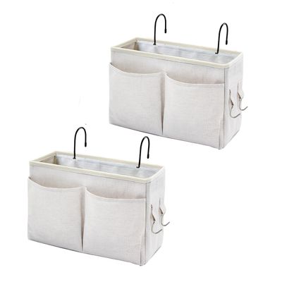 Someteth Bedside Caddy Organizer & Bedside Storage Basket Multi-Function Organizer for Bunk, Hospital Beds, Dorm Bed Rails,| Holds Magazines, Books, Glasses, Phone | Space-Saving (White 2 Pack)