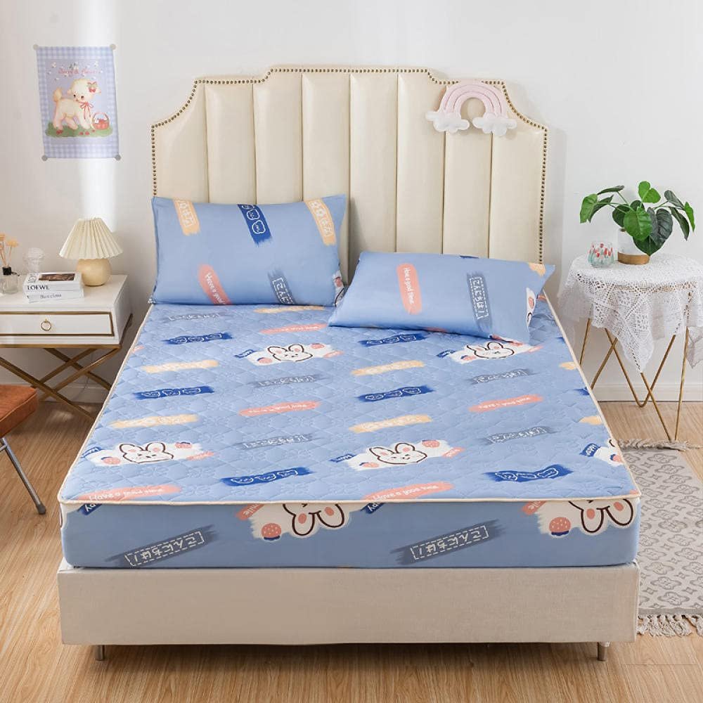 CFYCYHDZHT Bedding Set Thickened Quilted Waterproof Extra Deep Fitted Sheets,Non Slip Box Spring Betten Topper for Kids Old Man Rabbit 120200cm