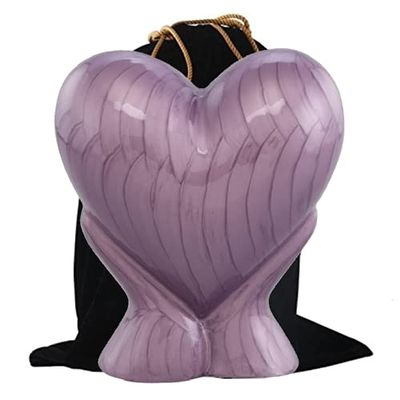 Aestheticurns Forever Heart Funeral Urn - Adult Metal Cremation Urn with Velvet Bag (Purple)