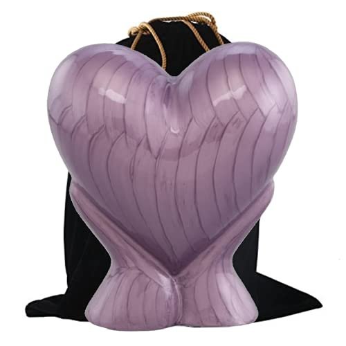 Aestheticurns Forever Heart Funeral Urn - Adult Metal Cremation Urn with Velvet Bag (Purple)