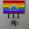 Caroline's Treasures CK8018TH68 Gay Pride Love is Love Mosaic Rainbow Leash or Key Holder, Wall Hooks, Key Hooks Holder, Coat Rack Wall Mount, Coat Hooks, Hooks for Hanging Keys, Towels, Aprons, Leash view 2