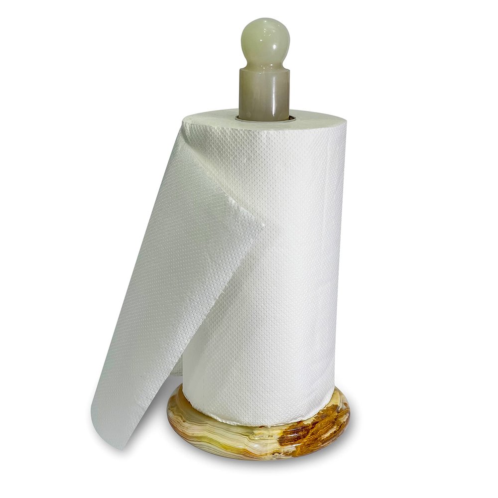 TheWolfard Handmade Green Onyx Paper Towel Holder  Unique Natural Stone Stand for Kitchen or Bathroom  Translucent Green Marble with Ivory Veining  Luxury Housewarming Gift