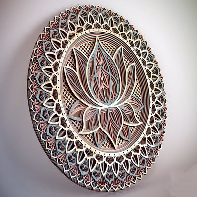 Avior Lotus Flower Mandala Wooden Wall Art, Wall Hanging Yoga Decor, Bohemian Boho wall Art, Layered Wall Decor, Housewarming and office decor 12x12 inches - 30x30cm