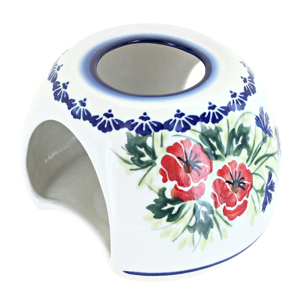Blue Rose Polish Pottery - Cherry Red Bouquet Teapot Warmer - 6" Diameter - Decorative Teapot Stand for Keeping Tea Hot