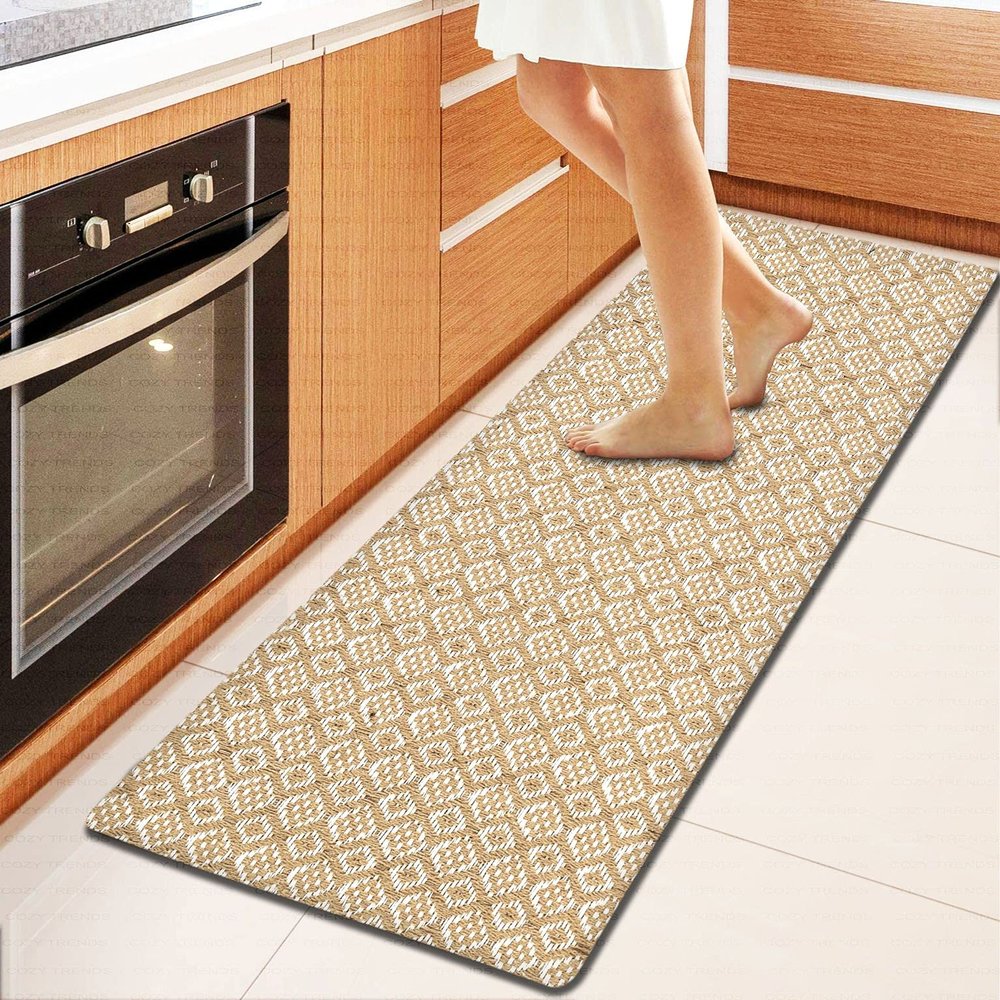 Anti-Fatigue Kitchen Mat Runner Cushioned Kitchen Rug, Waterproof Non-Slip Kitchen Mats and Rugs Heavy Duty Comfort Foam Rug for Kitchen, Floor Home, Office, Sink, Laundry (Beige)