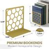 Gold Geometric Honeycomb Metal Bookends - Book Ends for Shelves - Decorative Modern Heavy Duty Bookend Stopper - Book Ends for Heavy Books - Home Office Book Holder - 1 Pair, 6x3.25x6.25 in view 3