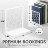 White Geometric Honeycomb Metal Bookends - Book Ends for Shelves - Decorative Modern Heavy Duty Bookend Stopper - Book Ends for Heavy Books - Home Office Book Holder - 1 Pair, 6x3.25x6.25 in view 2