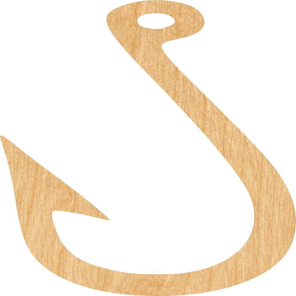 Fishing Hook Laser Cut Out Wood Shape Craft Supply - 2"