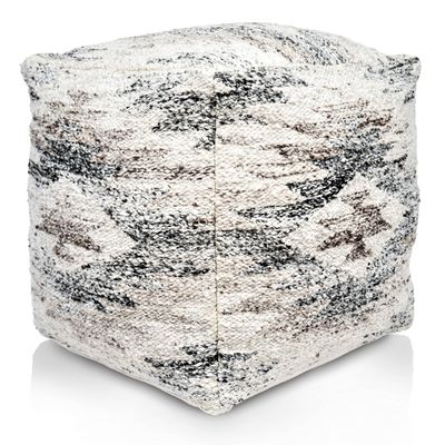 LOOMINAIRE Rustic Kilim Pouf/Footstool Sequoia Hand Woven of Handspun Yarn for Living Room Bed Room Family Room (16"x16"x16")