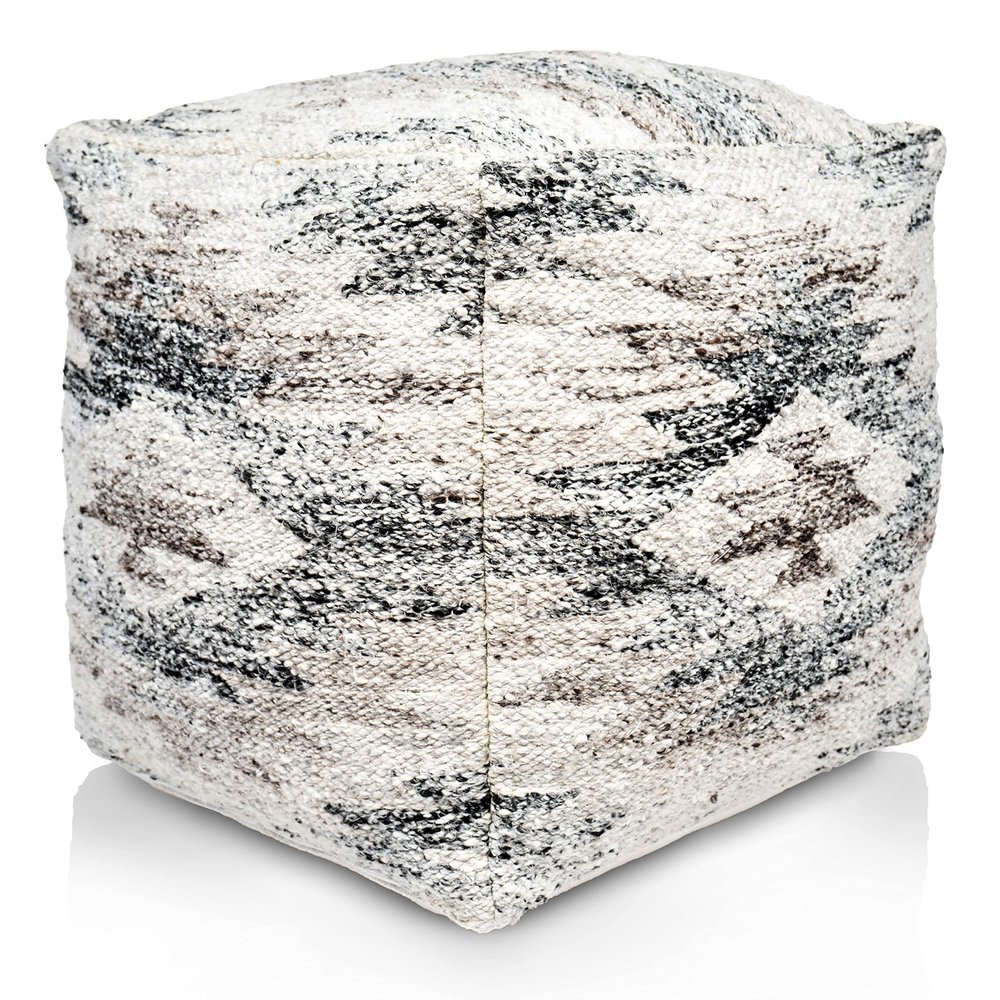 LOOMINAIRE Rustic Kilim Pouf/Footstool Sequoia Hand Woven of Handspun Yarn for Living Room Bed Room Family Room (16"x16"x16")