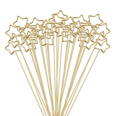 Tinsow 30 Pcs Metal Floral Place Card Holder, 13.4 Inch Flower Picks Clip for Floral Arrangement, Golden Gift Card Holder for Wedding and Party (Stars)