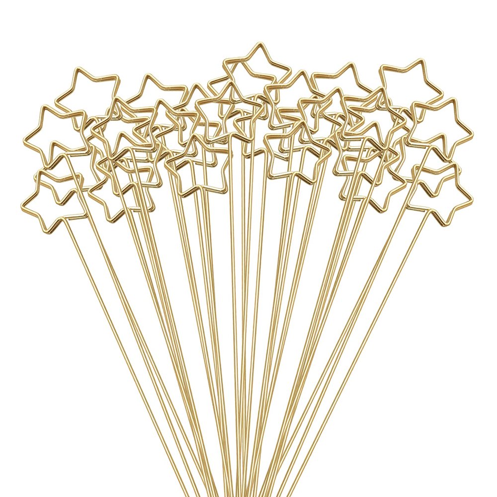 Tinsow 30 Pcs Metal Floral Place Card Holder, 13.4 Inch Flower Picks Clip for Floral Arrangement, Golden Gift Card Holder for Wedding and Party (Stars)