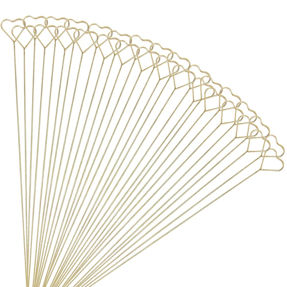 Tinsow 30 Pcs Metal Floral Place Card Holder, 13.4 Inch Heart Shape Flower Picks Clip for Floral Arrangement, Golden Gift Card Holder for Wedding and Party (Hearts)