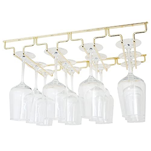 18.1" Wine Glasses Holder, Hanging Stemware Rack Under Cabinet, Wine Cup Display Stand, Holds up to 12 Glasses / 4 Rails, Stainless Steel Organizer for Bar Kitchen Home