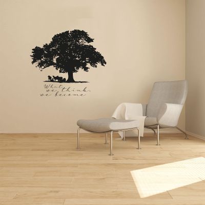 What We Think We Become Quote Big Tree Silhouette Animals Farm Animals Silhouette Vinyl Wall Art Sticker Decal Home Kids Kinder Nursery Room Study Room Boys Girls Wall Decor Design Size (10x10 inch)