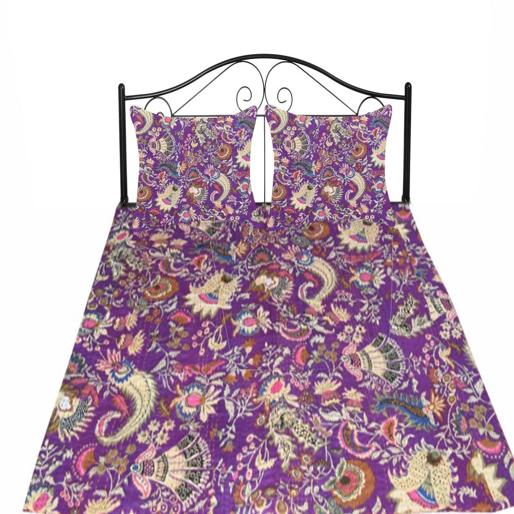 Sophia-Art Twin/Queen Multicolor Handmade Mukut Print Kantha Quilt Kantha Blanket Bed Cover King Kantha Bedspread Bohemian Bedding