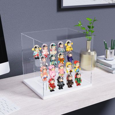 Nynelly Acrylic Display Case for Collectibles, 4 Tier Clear Miniature Display Box with Door, Assemble Countertop Showcase for Figures, Funko Pop, Dolls, Transparent Steps,White,12.5"x9.4"x11.6"